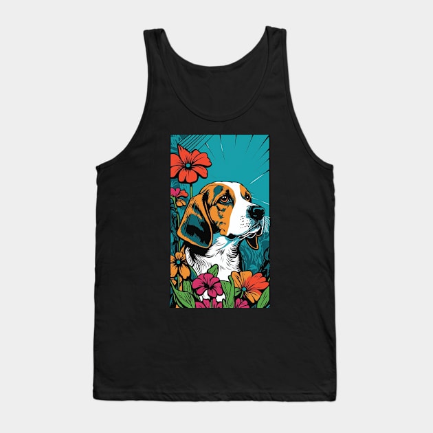 Beagle Dog Vibrant Tropical Flower Tall Retro Vintage Digital Pop Art Portrait 4 Tank Top by ArtHouseFlunky